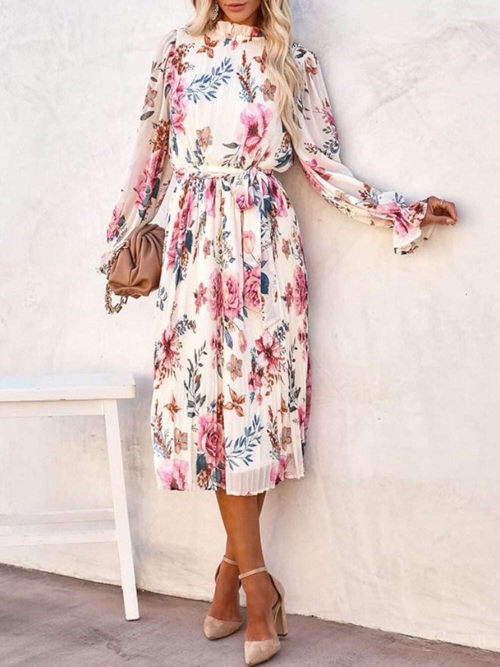 🌸💐 ANRABESS Floral Pleated Chiffon Midi Dress Small NWT Wedding Guest